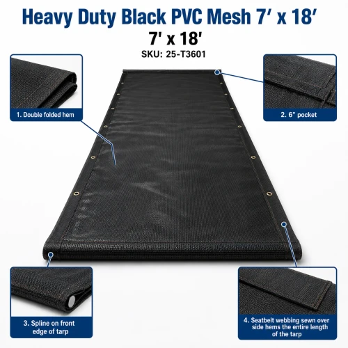 7' X 18' F/S Heavy Duty Black Mesh Dump Truck Tarp