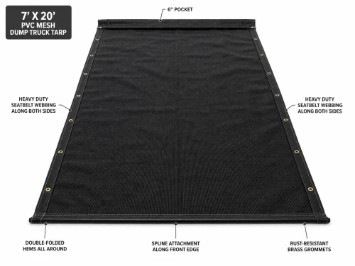 7' X 20' F/S Heavy Duty Black Mesh Dump Truck Tarp