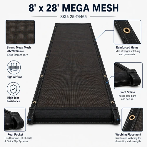 8' x 28' Mega Mesh™ (Replacement Tarp), Donovan OX / K-PAC & Quick Flip