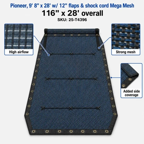 9’ 8” x 28’ Mega Mesh™ Pioneer, w/flaps (Replacement Tarp) | DeBrovys
