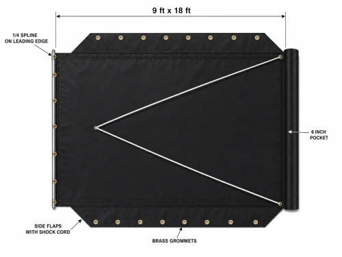 9' X 18' F/S 18 oz. Black Vinyl Dump Truck Tarp, with side flaps and shock cord