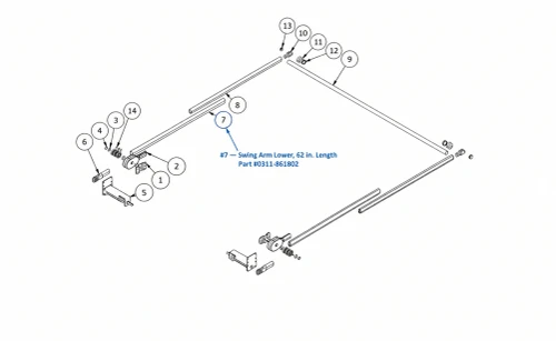 AE Swing Arm Lower 62" for 10'-13', Drilled & Tapped, Anodized