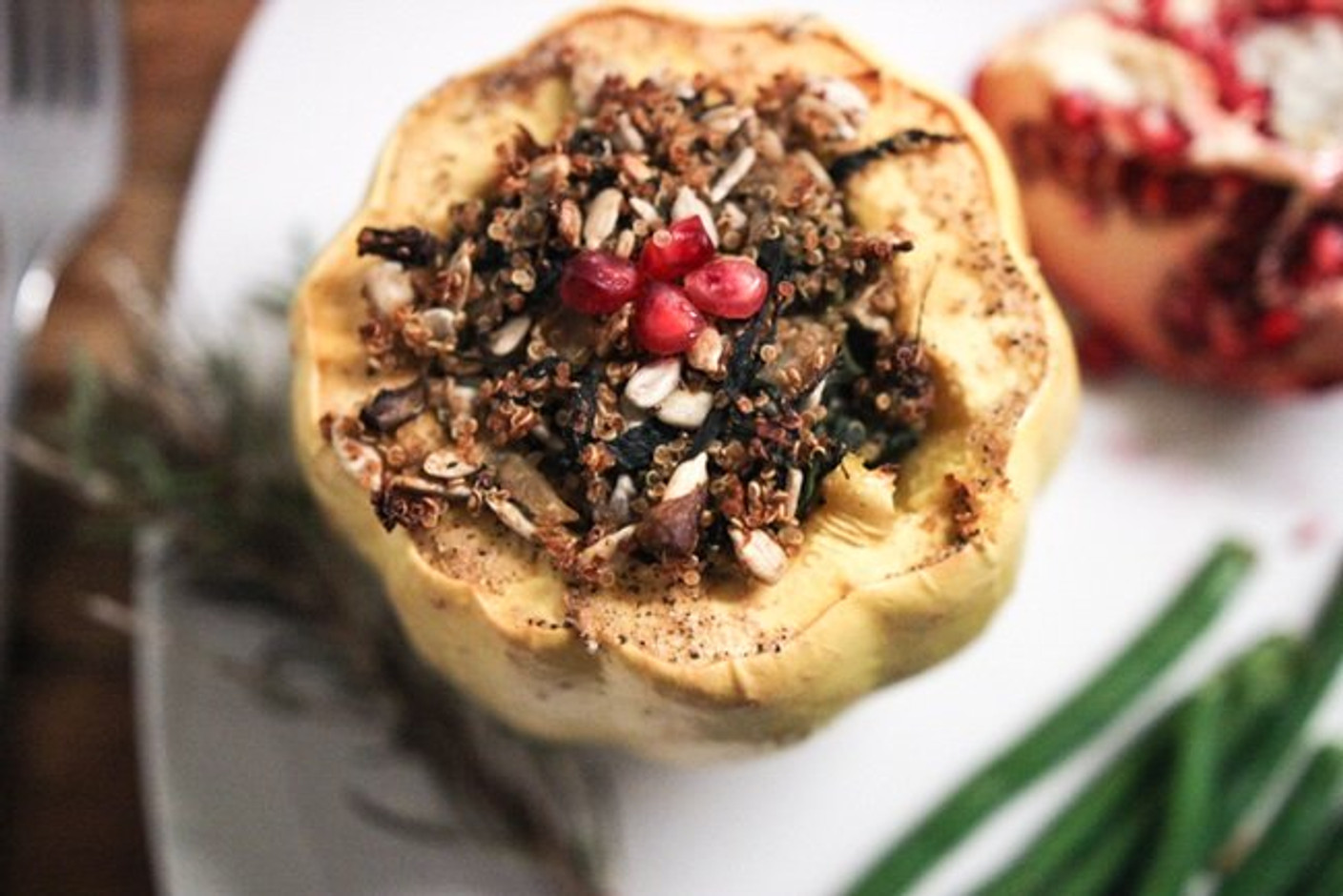 Tasty Roasted & Stuffed Acorn Squash with Sunflower and Pomegranate