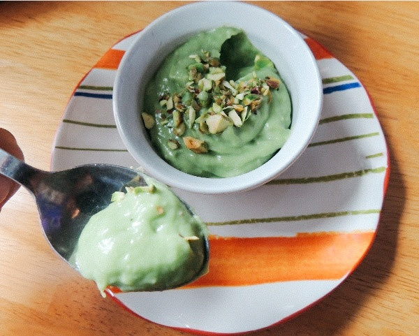 Dairy-free Avocado Pistachio Pudding with Organic Coconut