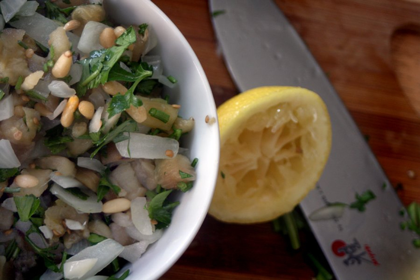 Roasted Eggplant "Caviar" with Parsley and Unfiltered Olive Oil