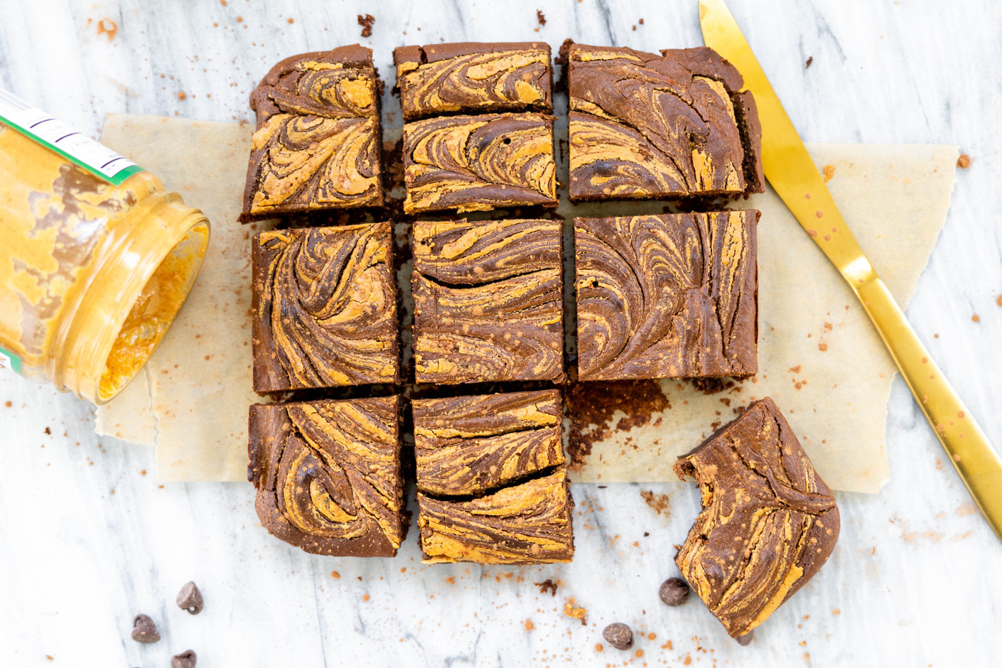 Fudgy Flourless Brownies with a Nut Butter Swirl