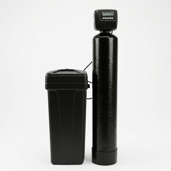 Radiant Life Whole House Water Softener with black mineral tank and brine tank