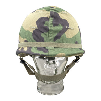 Helmet, US M1 Combat with Liner & Woodland  Camo Cover  -  Original 1973