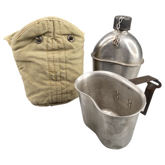 Canteen, Khaki Cover & Cup Set, US Army WW2 -  Original 1944 D-Day Dated