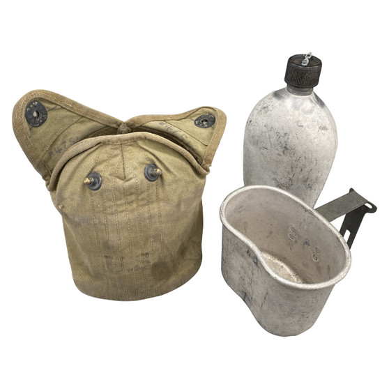 Canteen, Khaki Cover & Cup Set, US Army WW1/2 - Original 1942