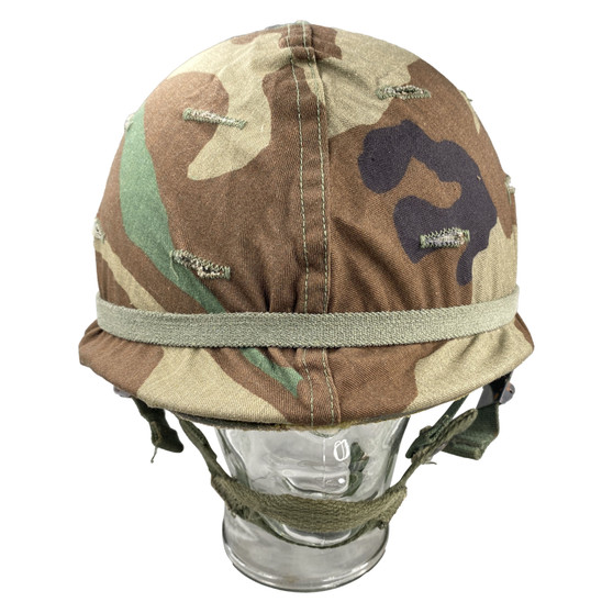 Helmet, US M1 Combat with Liner & Woodland  Camo Cover- Original 1973