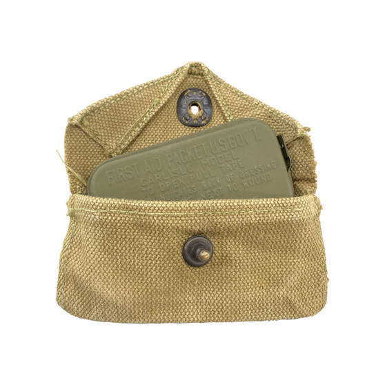 Field Dressing Pouch & Carlisle Bandage, US Army WW2 Khaki - 1940
