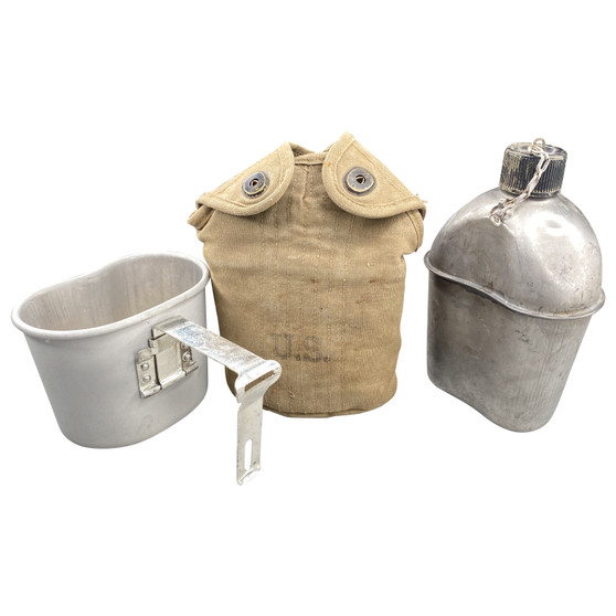 Canteen, Khaki Cover & Cup Set, US Army WW2 - Original