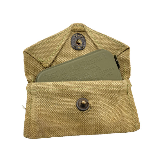 Field Dressing Pouch & Carlisle Bandage, US Army WW2 Khaki - 1940