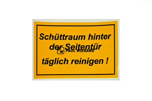Aufkleber HS Fahrzeugbau Seitenlader "Schüttraum hinter der Seitentür täglich reinigen" l: 95 b: 60 (05017234)