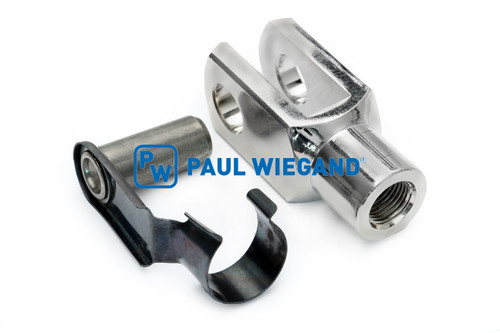 Gabelkopf Faun Sidepress mit Federklapp-Bolzen Arm Tonnenanschlag DIN/ISO 71752/8140 M16x1,5 d: 16 l: 83  (01073091)