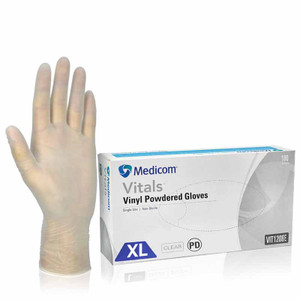 Medicom Vitals Vinyl Powdered Gloves Clear- 100pcs- Extra Large Medicom Vitals Vinyl Powdered Gloves Clear- 100pcs- Extra Large