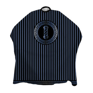 Dincer Star Barber Cape Black with Blue Stripe Barber Pole
