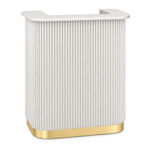 Lux Fluted Reception Desk White Color with Gold Base D08 - 90CM