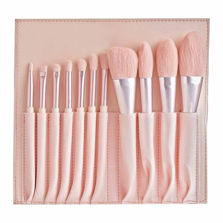 makeup brush pieces in pouch pink