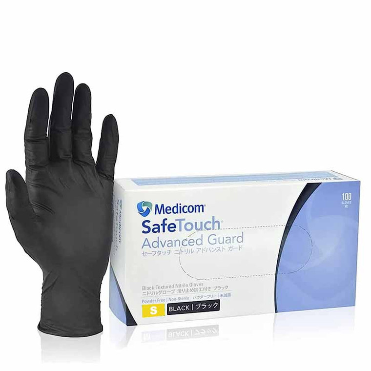 Medicom safe touch advanced guard black nitrile gloves powder free non sterile small gloves pcs