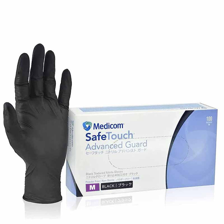 Medicom safe touch advanced guard black nitrile gloves powder free non sterile medium gloves pcs