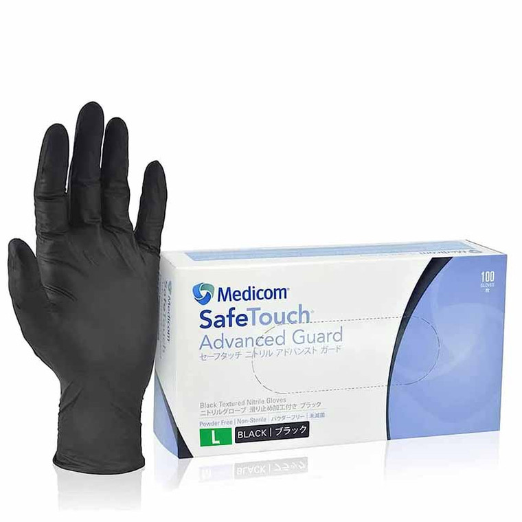 Medicom safe touch advanced guard black nitrile gloves powder free non sterile large gloves pcs