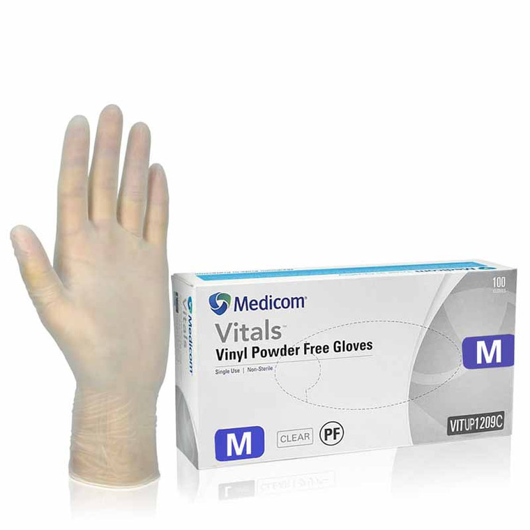 Medicom vitals Vinyl Powder Free Gloves clear MEDIUM