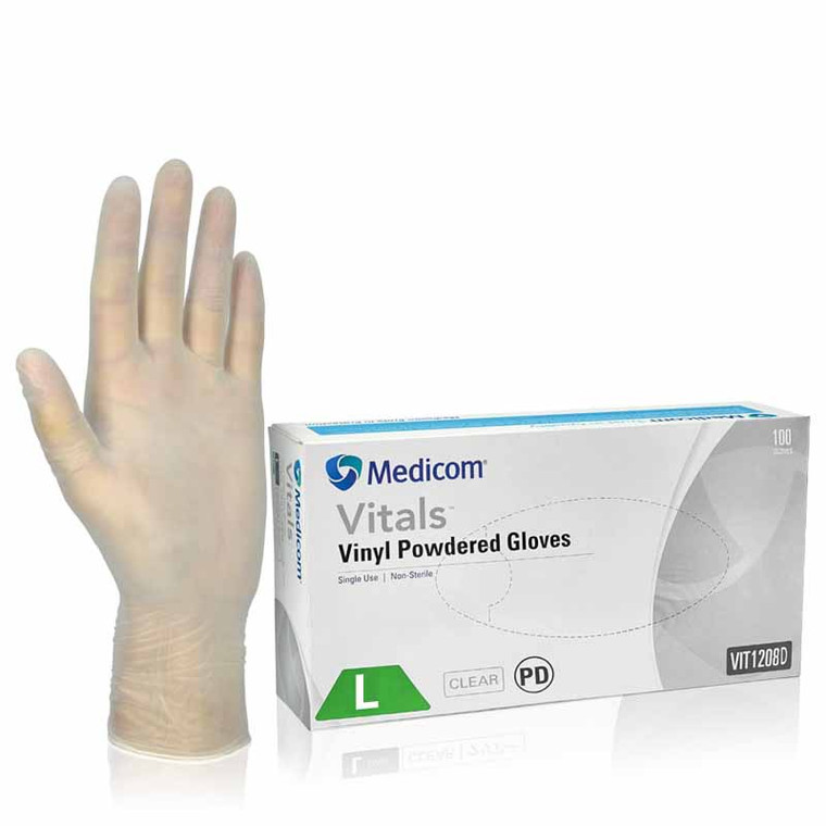 Medicom Vitals Vinyl Powdered Gloves Clear- 100pcs- Large