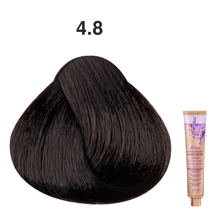 JJ's All Free Permanent Hair Colour Cream 100ml - 4.8 Chocolate Medium Brown