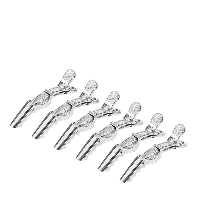 Metallic Crocodile Hair Clip Large 6pieces - Chrome