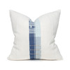 Corfu 20 - Indigo and Aqua Aso Oke Vintage Embroidery and White mud cloth textile pillow - Front