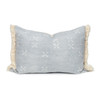 Starlight Lumbar Fringe Pillow - 16x22 - Soft Blue and Ivory Mud Cloth pillow - Front