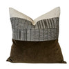 Milan Pillow 22 - Natural Linen, Olive Cotton Velvet and Pewter an d Silver Metallic Luxe Vintage Textiles : Front