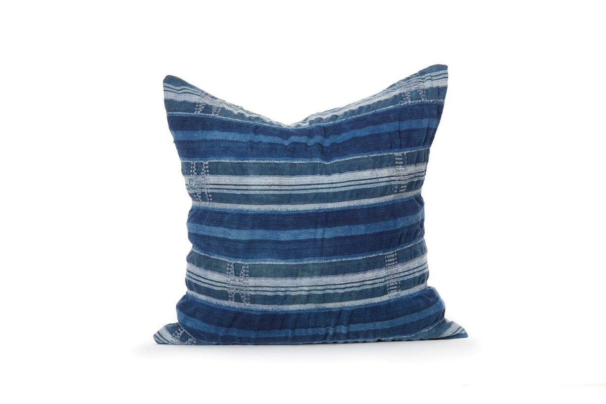 African Indigo Stripe Pillow - Front 