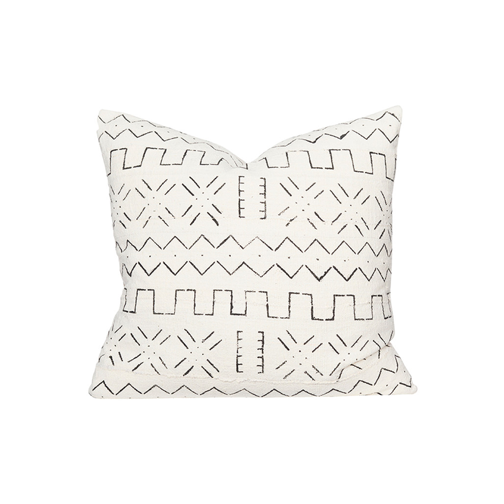 white mudcloth pillow