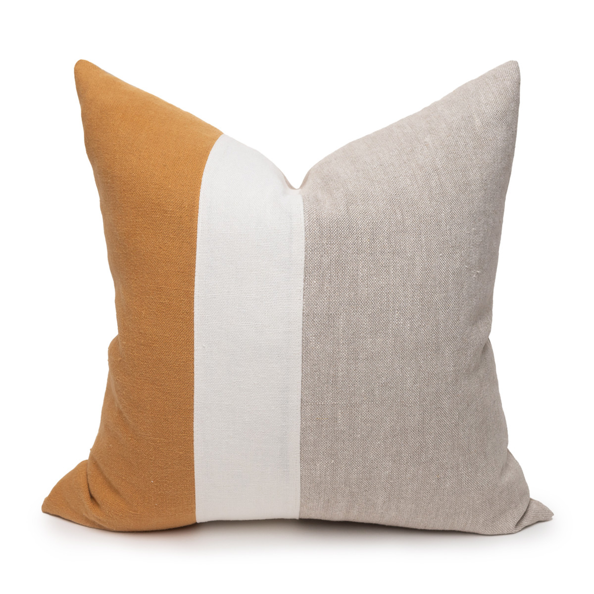 Mustard Yellow Grey White Striped Lumbar Pillows Linen Textured