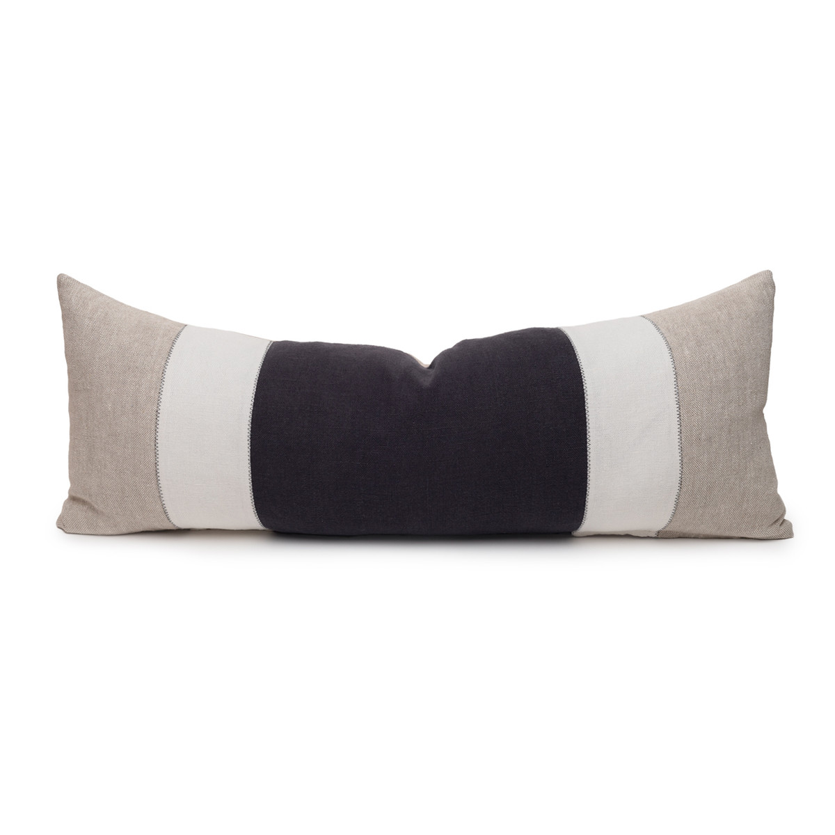 Hampton Carbon and Natural Linen Lumbar Pillow - 14 x 36  - Front