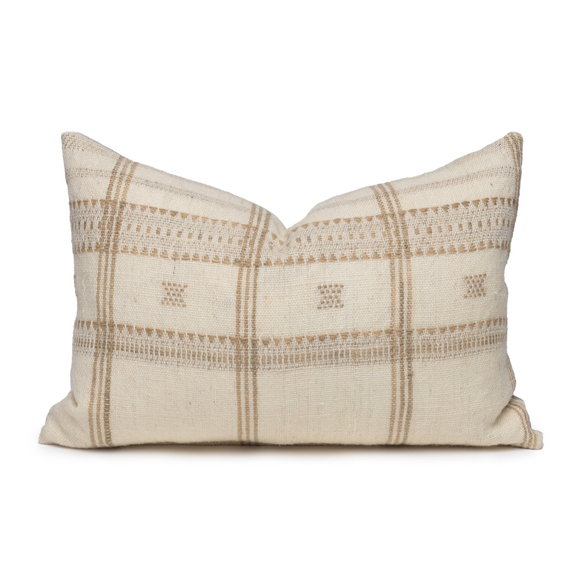 Knox Lumbar Pillow in Creme & Ivory, Hand Loomed Indian Wool-1420- Front View 