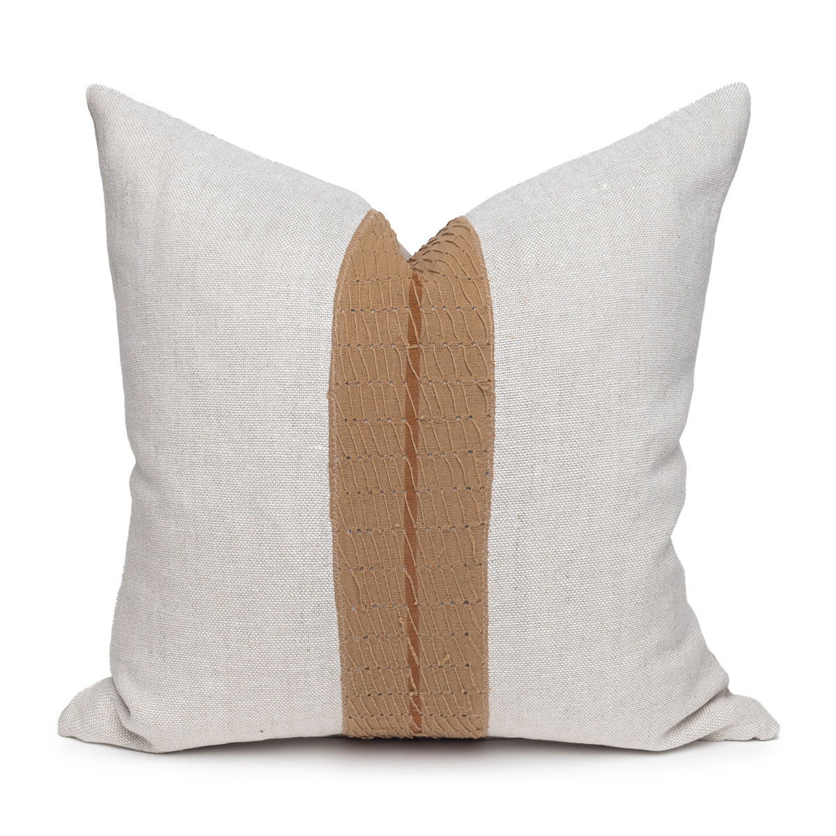 Davina Natural Linen and Aso Oke Pillow - 20- Front View