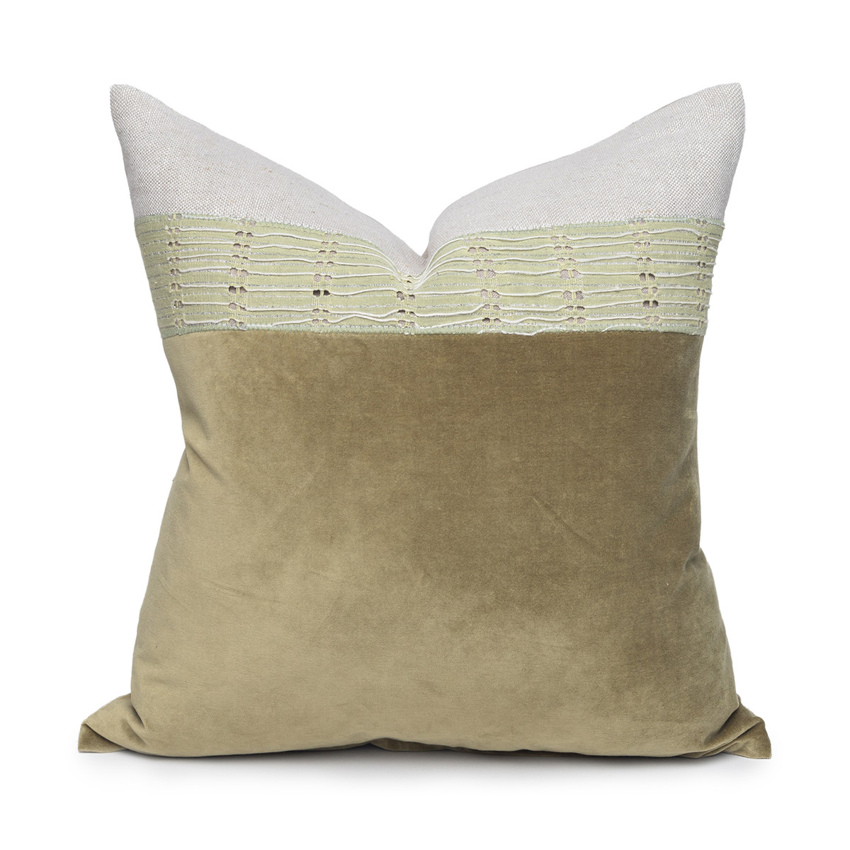 Harp Luxe Vintage Pillow with African Aso Oke Textiles and 100% Eco-friendly Topanga linen in Natural & Cotton Velvet- 20- Front View