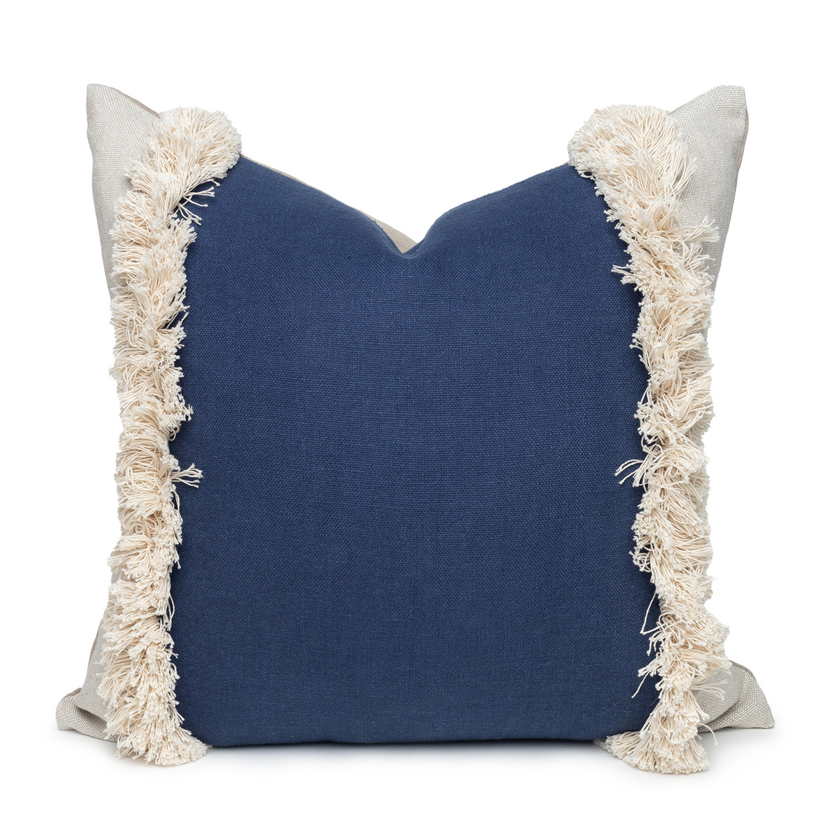 Muse PURE LINEN fringe Pillow 22 x 22 Navy- Front