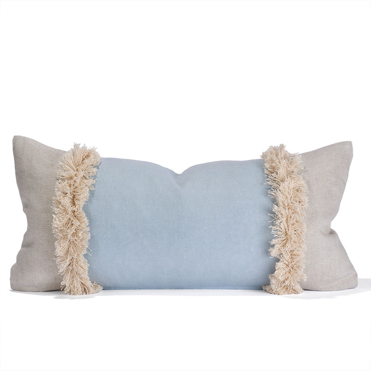 Muse Linen Lumbar Fringe Pillow Blanc-  14 x 27 -  Front