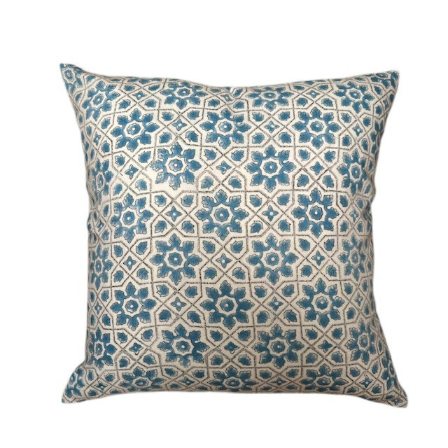 Riad 20 x 20 Cotton Stripe Block Print Pillow - Front