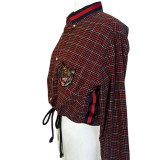 Jacquette - Tiger Eyes - 101  - Vintage Navy & Rust Oxford Cloth  button down shirt with Tiger on Pocket