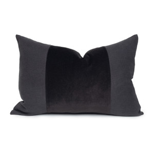 Asha Shungite black velvet and carbon linen decorative lumbar pillow - front
