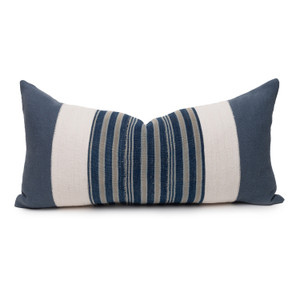 Marin Lumbar Blue Indigo Mud Cloth Pillow - 1427 - Front View