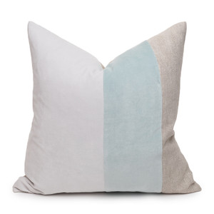 Celine Aqua and Mist Linen Velvet Pillow - Front