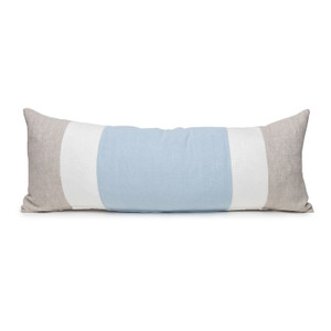 Hampton French Blue and Natural Linen Lumbar Pillow - 14 x 36  - Front View