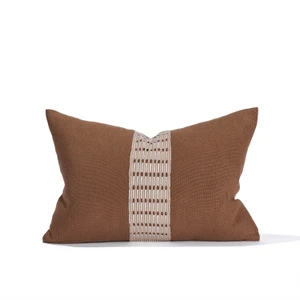 Coco Lumbar Pillow - Oak Linen and Aso Oke Lumbar Pillow - 1420 - Front